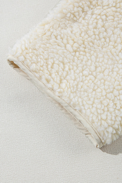 Sherpa Fleece Zip Front Drawstring Hood Drop Shoulder Pocketed Jacket