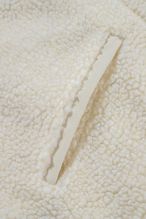 Sherpa Fleece Zip Front Drawstring Hood Drop Shoulder Pocketed Jacket