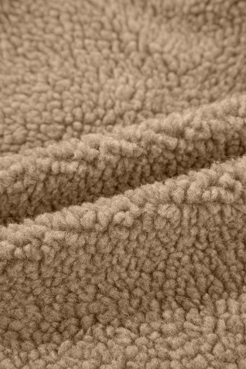 Sherpa Fleece Zip Front Drawstring Hood Drop Shoulder Pocketed Jacket