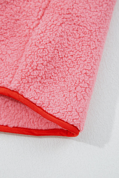 Sherpa Half Zip Contrast Piping Stand Collar Pocketed Drop Shoulder Sweatshirt