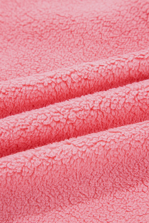 Sherpa Half Zip Contrast Piping Stand Collar Pocketed Drop Shoulder Sweatshirt