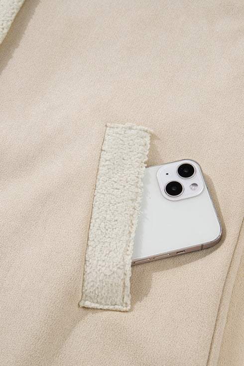 Sherpa Lined Faux Suede Drop Shoulder Button Jacket