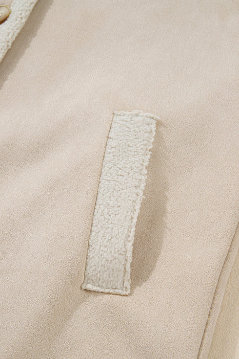 Sherpa Lined Faux Suede Drop Shoulder Button Jacket