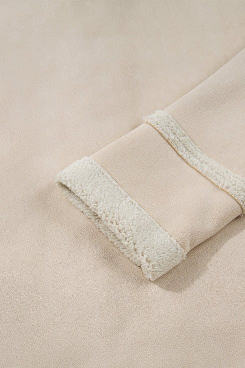 Sherpa Lined Faux Suede Drop Shoulder Button Jacket