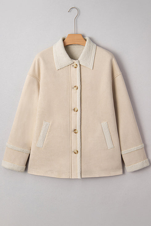 Sherpa Lined Faux Suede Drop Shoulder Button Jacket