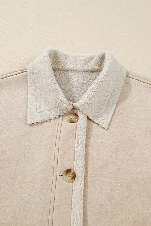 Sherpa Lined Faux Suede Drop Shoulder Button Jacket