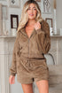 Sherpa Zip Hoodie Drawstring Waist Lounge Short Sets