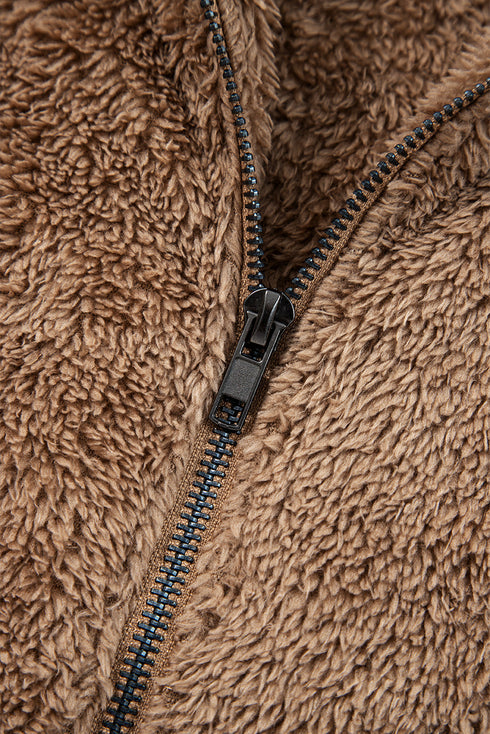 Sherpa Zip Hoodie Drawstring Waist Lounge Short Sets