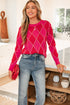 Shimmer Detail Argyle Pattern Crew Neck Sweater