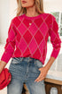 Shimmer Detail Argyle Pattern Crew Neck Sweater