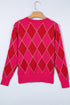 Shimmer Detail Argyle Pattern Crew Neck Sweater