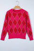 Shimmer Detail Argyle Pattern Crew Neck Sweater