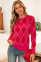 Shimmer Detail Argyle Pattern Crew Neck Sweater