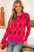 Shimmer Detail Argyle Pattern Crew Neck Sweater