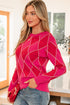 Shimmer Detail Argyle Pattern Crew Neck Sweater