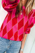 Shimmer Detail Argyle Pattern Crew Neck Sweater
