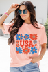 Shimmer Flower USA Graphic Print Short Sleeve Tee