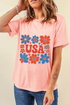 Shimmer Flower USA Graphic Print Short Sleeve Tee