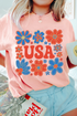Shimmer Flower USA Graphic Print Short Sleeve Tee