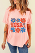 Shimmer Flower USA Graphic Print Short Sleeve Tee