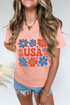 Shimmer Flower USA Graphic Print Short Sleeve Tee