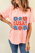 Shimmer Flower USA Graphic Print Short Sleeve Tee
