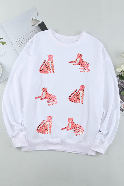 Shimmering Animal Graphic Crew Neck Pullover Sweatshirt