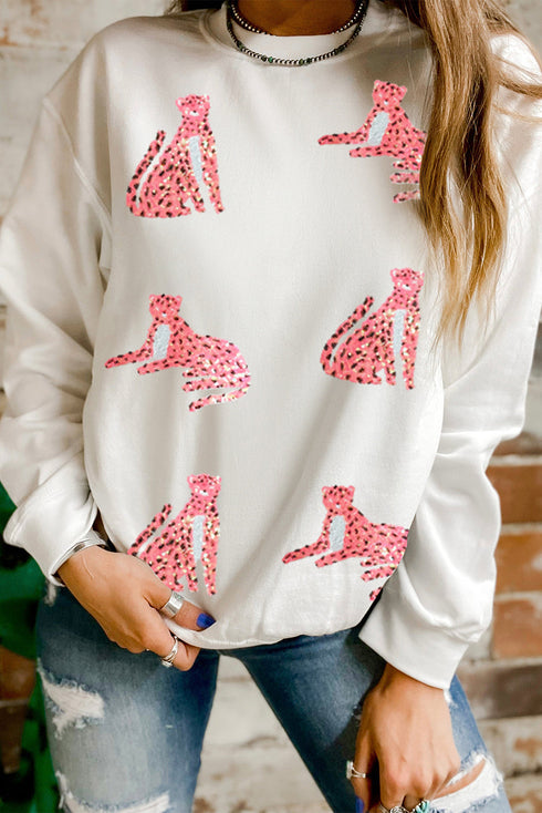 Shimmering Animal Graphic Crew Neck Pullover Sweatshirt