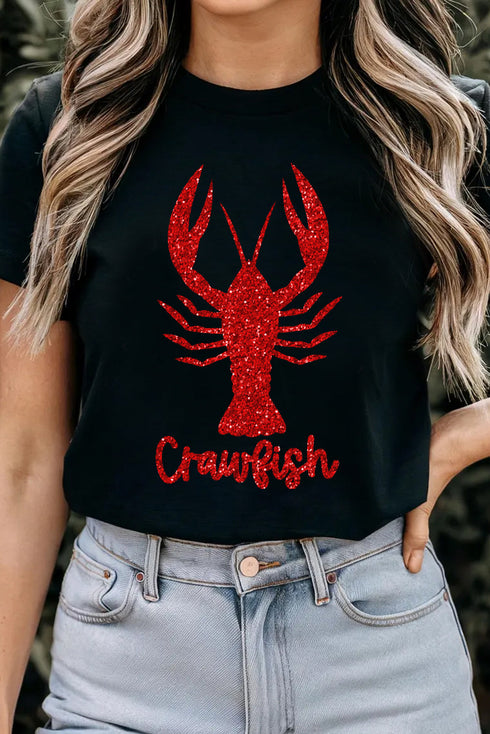 Shimmering Crawfish Graphic Crew Neck Short Sleeve Tee