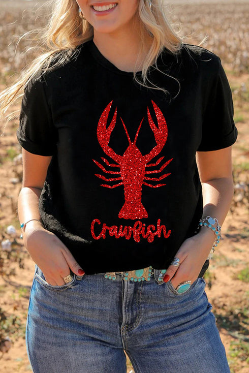 Shimmering Crawfish Graphic Crew Neck Short Sleeve Tee