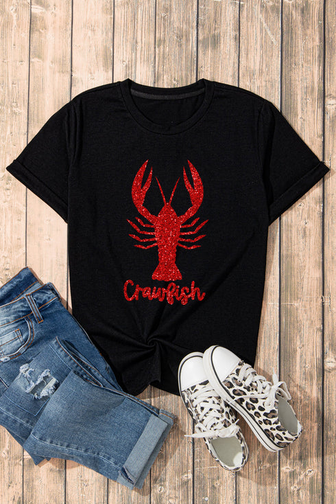 Shimmering Crawfish Graphic Crew Neck Short Sleeve Tee
