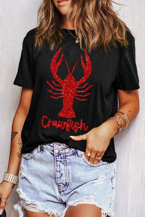 Shimmering Crawfish Graphic Crew Neck Short Sleeve Tee
