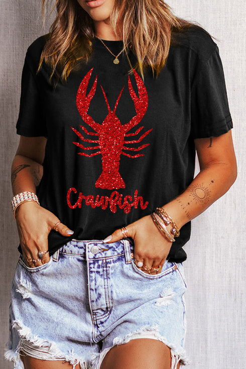 Shimmering Crawfish Graphic Crew Neck Short Sleeve Tee