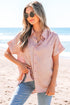 Shimmering Crinkle Texture Short Sleeve Button Down Shirt