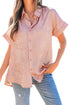 Shimmering Crinkle Texture Short Sleeve Button Down Shirt