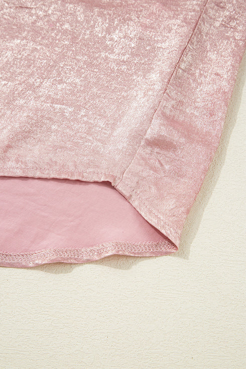 Shimmering Crinkle Texture Short Sleeve Button Down Shirt