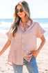 Shimmering Crinkle Texture Short Sleeve Button Down Shirt