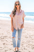 Shimmering Crinkle Texture Short Sleeve Button Down Shirt