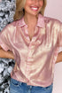 Shimmering Crinkle Texture Short Sleeve Button Down Shirt