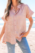 Shimmering Crinkle Texture Short Sleeve Button Down Shirt