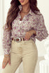 Shimmering Floral Print Collared Button Down Blouse