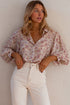 Shimmering Floral Print Collared Button Down Blouse