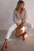 Shimmering Floral Print Collared Button Down Blouse