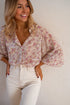 Shimmering Floral Print Collared Button Down Blouse