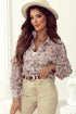 Shimmering Floral Print Collared Button Down Blouse
