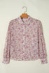Shimmering Floral Print Collared Button Down Blouse