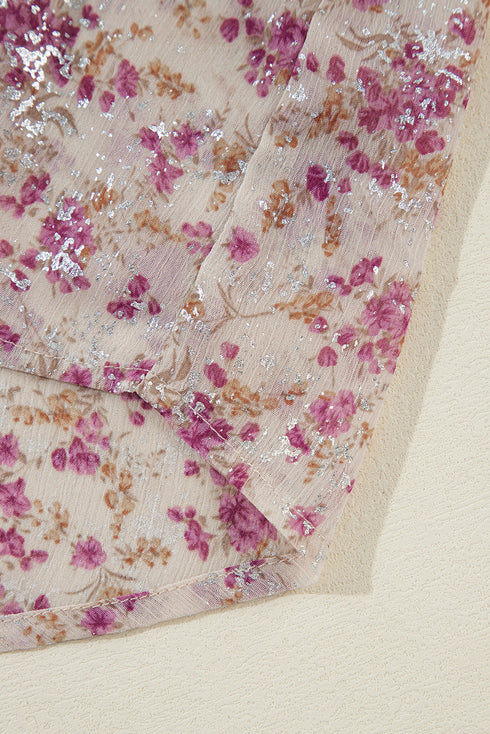 Shimmering Floral Print Collared Button Down Blouse