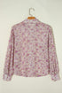 Shimmering Floral Print Collared Button Down Blouse