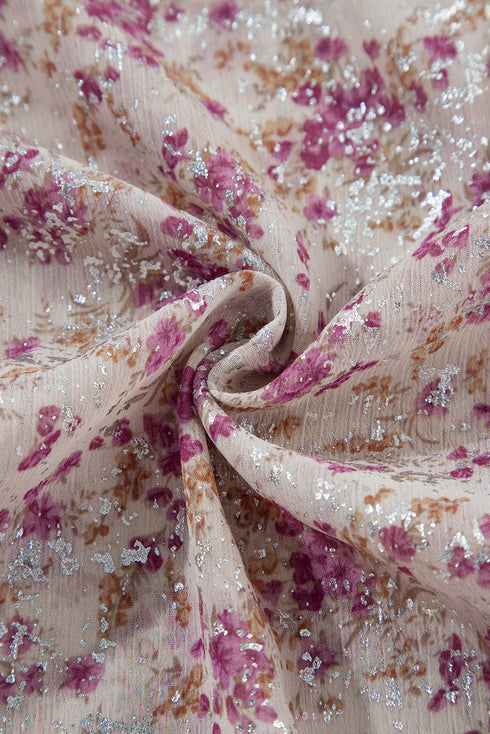 Shimmering Floral Print Collared Button Down Blouse