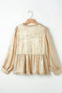 Shimmering Frilled V Neck Puff Sleeve Babydoll Blouse